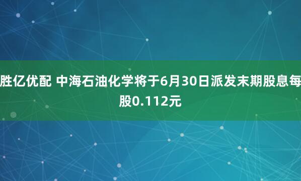 胜亿优配 中海石油化学将于6月30日派发末期股息每股0.112元