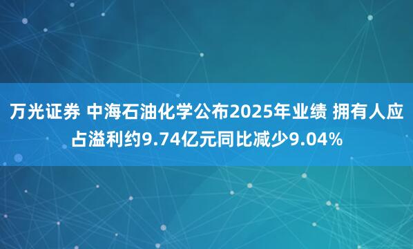 万光证券 中海石油化学公布2025年业绩 拥有人应占溢利约9.74亿元同比减少9.04%